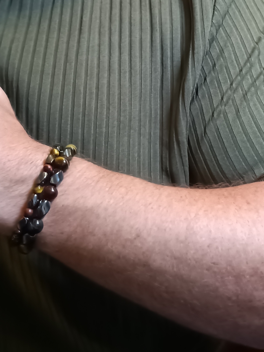 Rainbow Tiger Eye and Hematite Stretch Bracelet - Multicolor - Picture 4 of 8